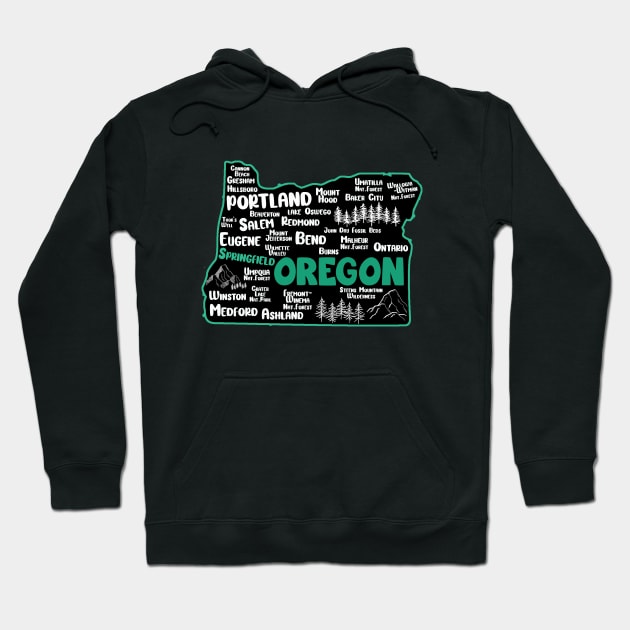 Cute map of Springfield Oregon, Portland, Salem, Eugene, Bend, Ontario, Medford Hoodie by BoogieCreates